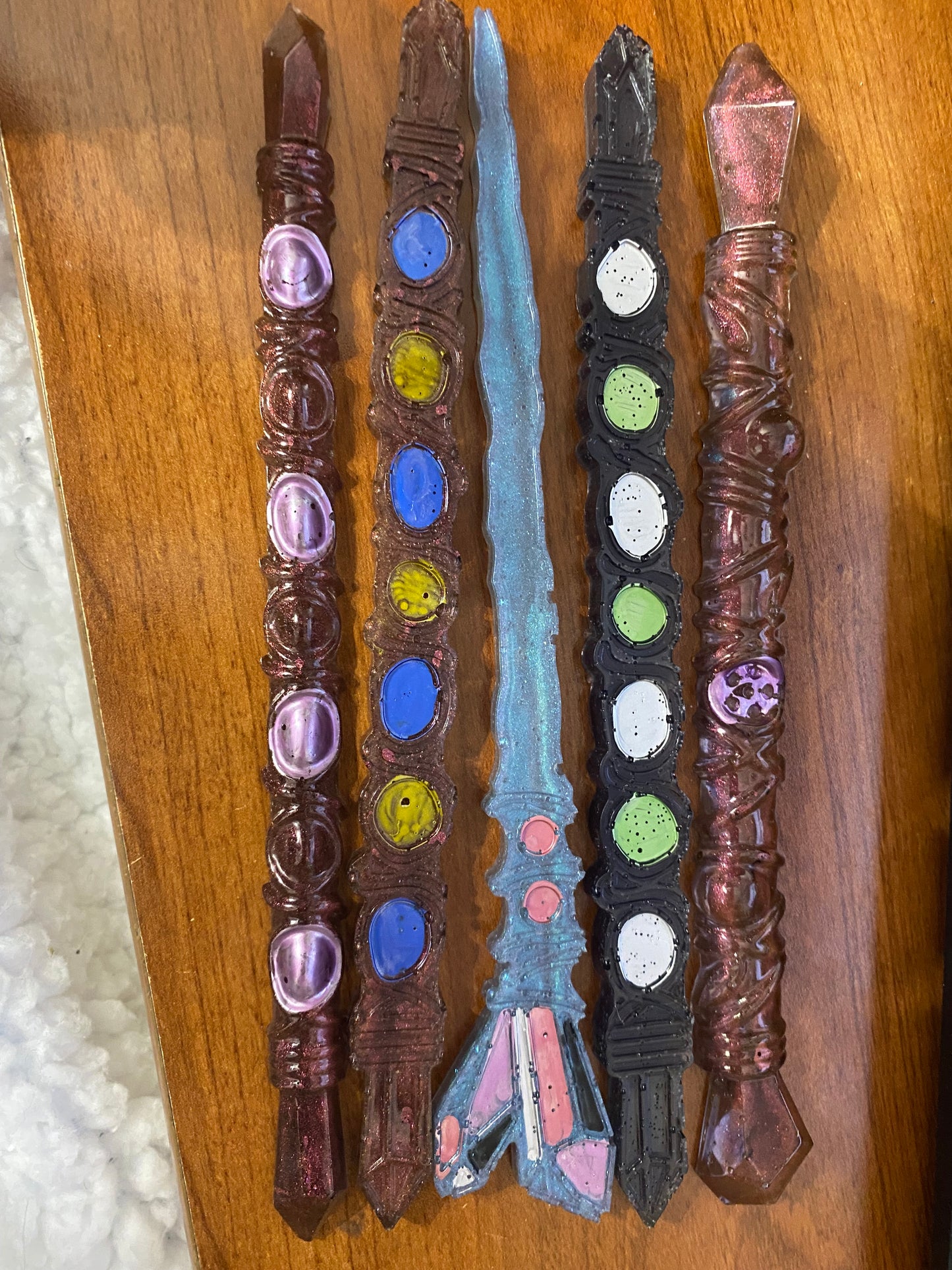 Handmade 8 Inch Resin Wands Set of 5 Unique Designs