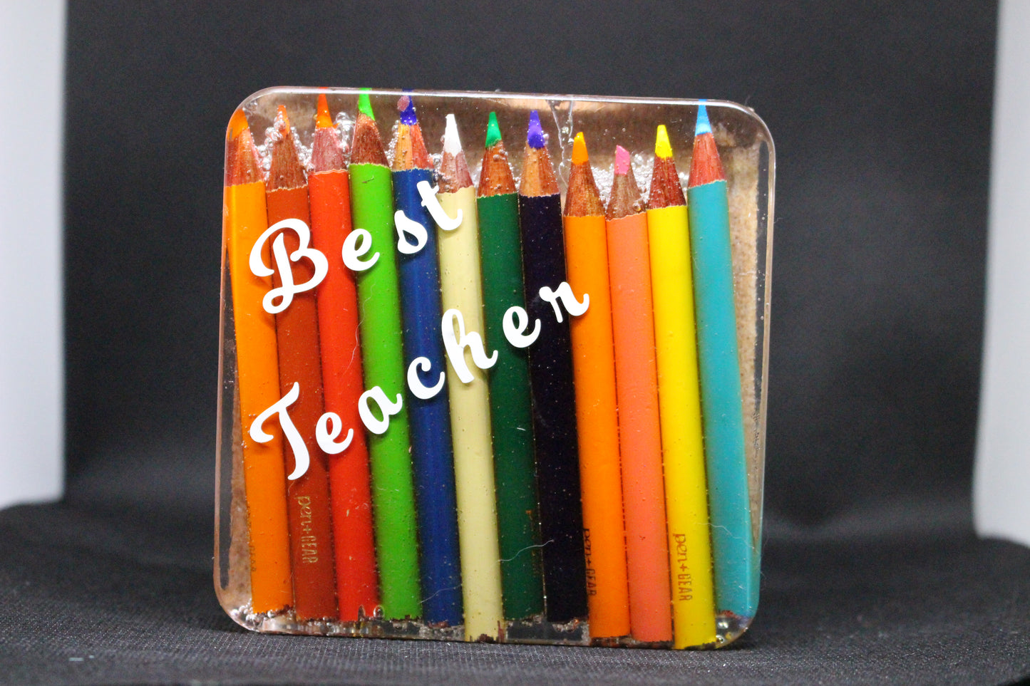 Best Teacher Coaster - Colorful Pencil Design Gift Idea