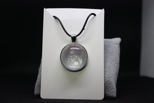 Resin Pendant Necklace with Silver Clear Stone Charm