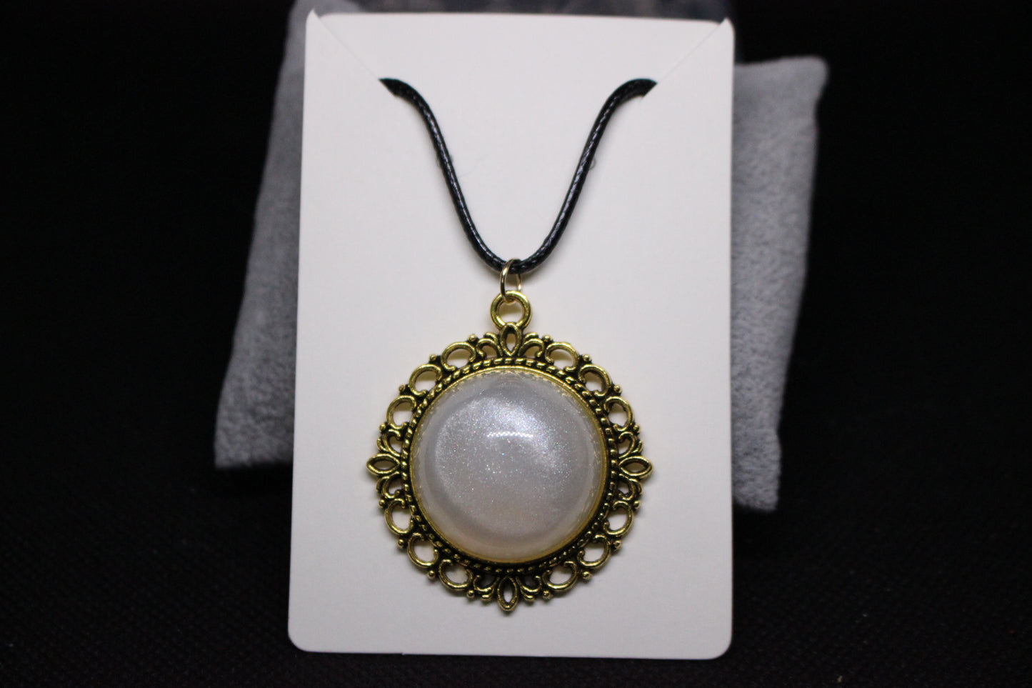 Gold Resin Pendant Necklace with White Stone Accent
