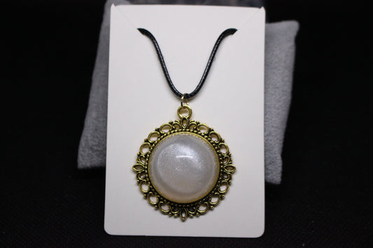 Gold Resin Pendant Necklace with White Stone Accent
