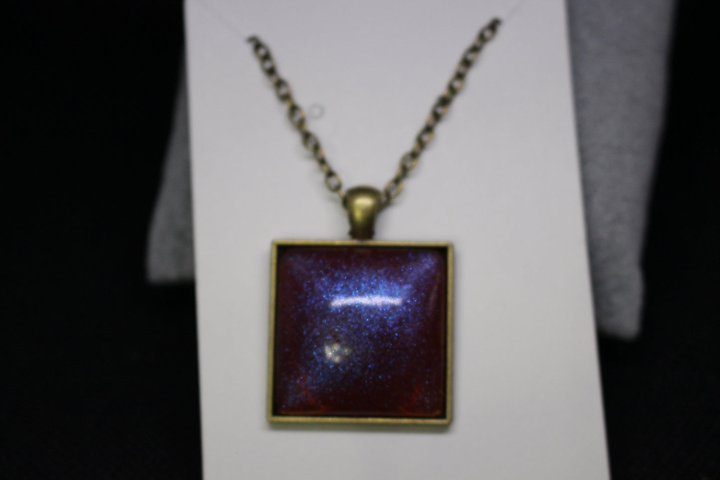 Color Changing Resin Pendant Necklace in Bronze Square