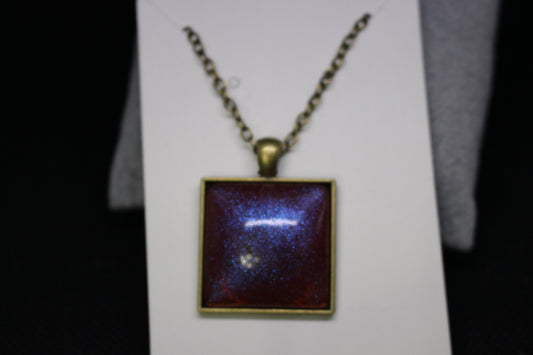 Color Changing Resin Pendant Necklace in Bronze Square