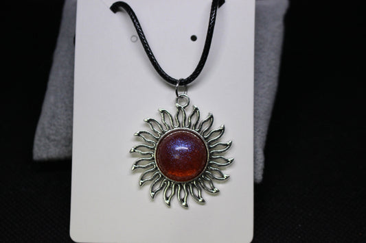 Color Changing Sunburst Resin Pendant Necklace 1 Inch