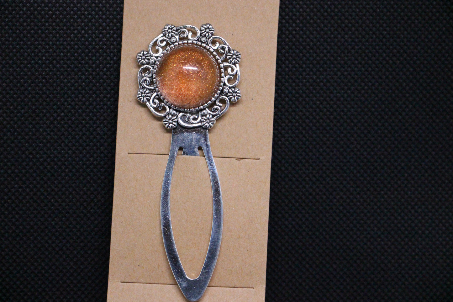 Resin / Metal Bookmark with Orange Sparkle Stone 3 Inch