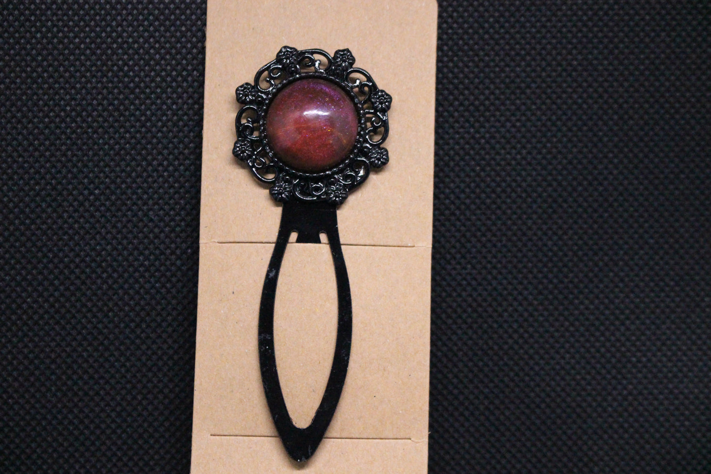 Resin Metal Bookmark with Orange Stone - 3 Inch Length