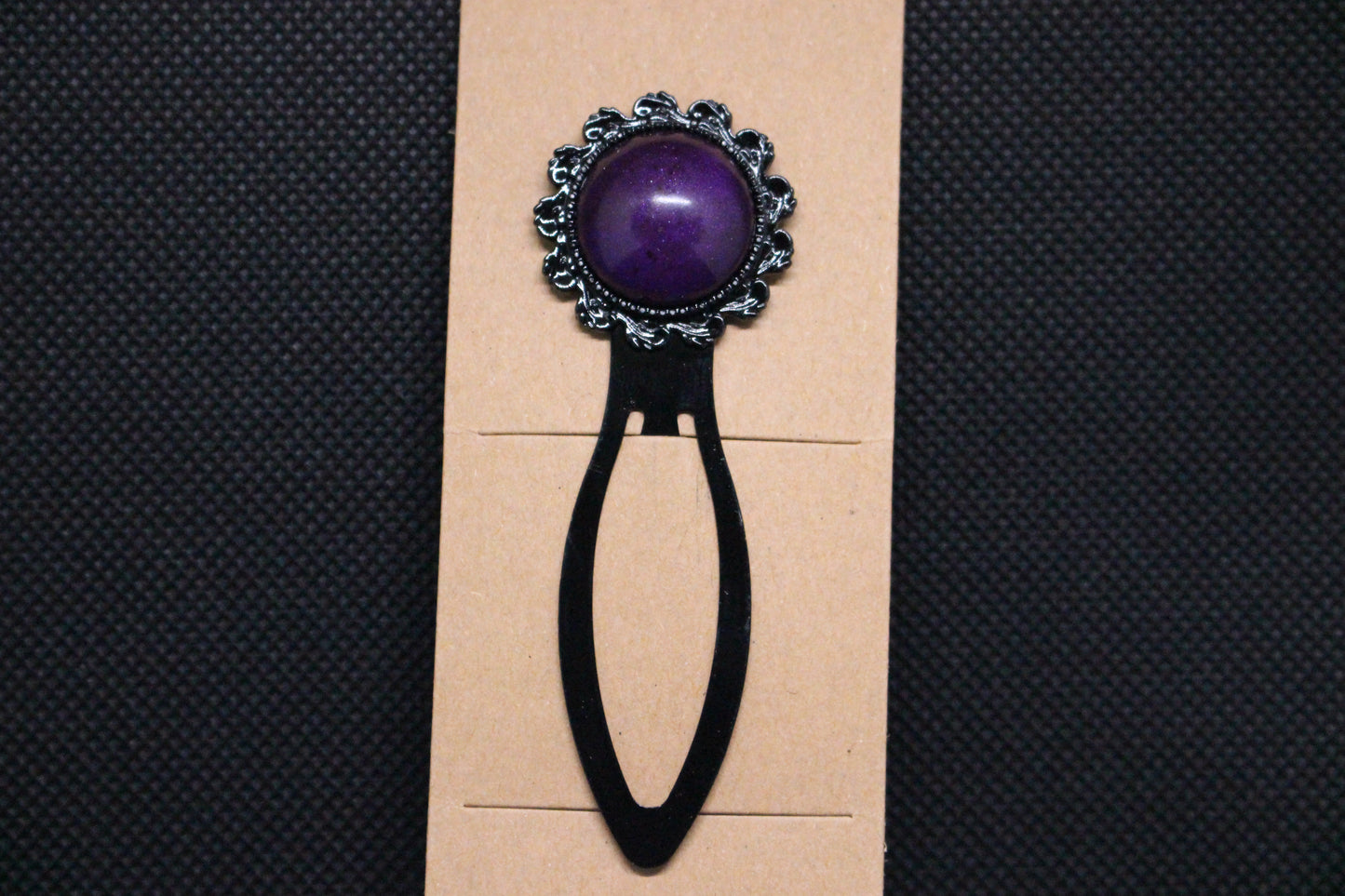 Purple Stone Resin / Metal Bookmark 3 Inch Long