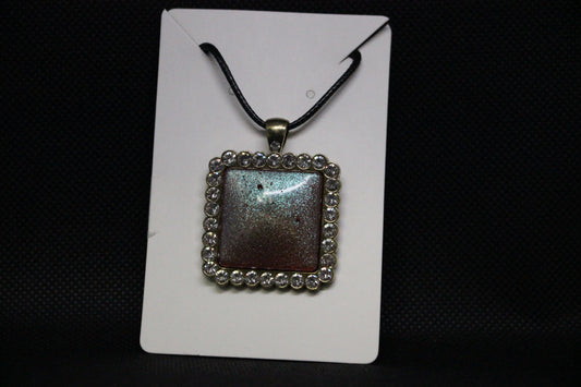 Sparkling Silver And Pink Resin Pendant Necklace