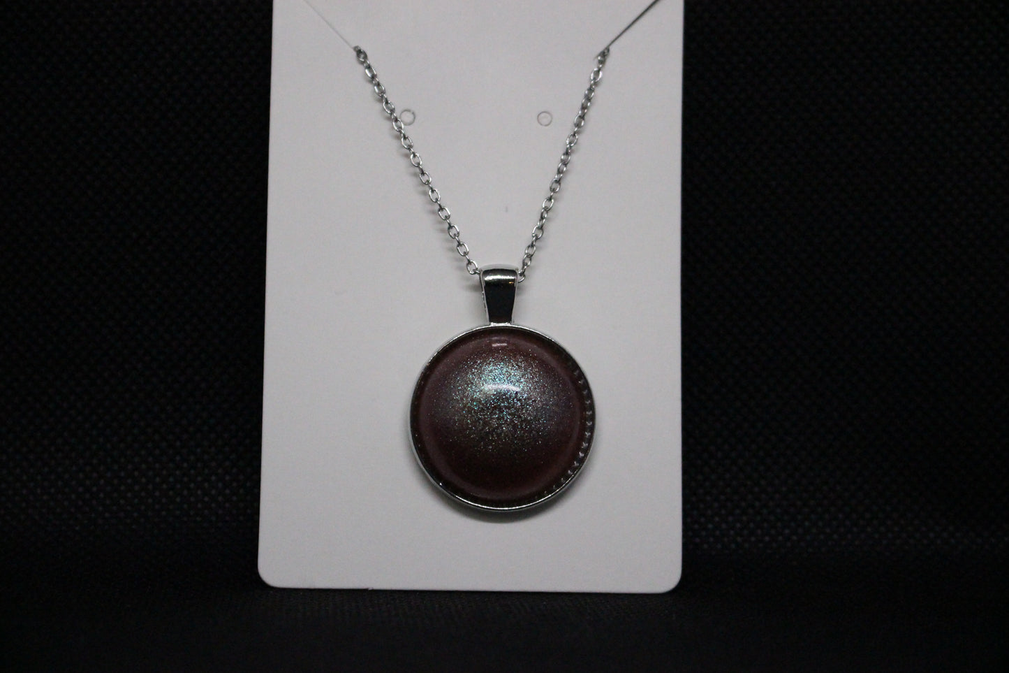 Sparkling Silver And Red Resin Pendant Necklace