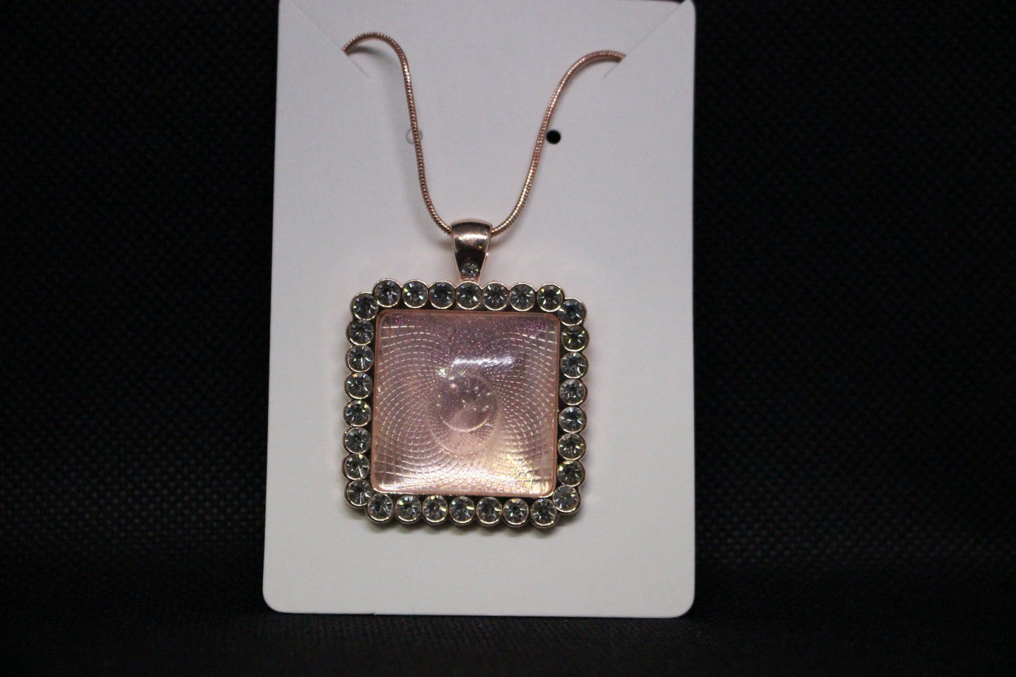 Rose Gold Resin Pendant Necklace with Clear Stone
