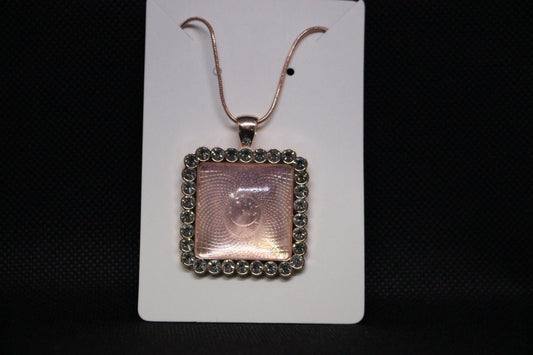Rose Gold Resin Pendant Necklace with Clear Stone