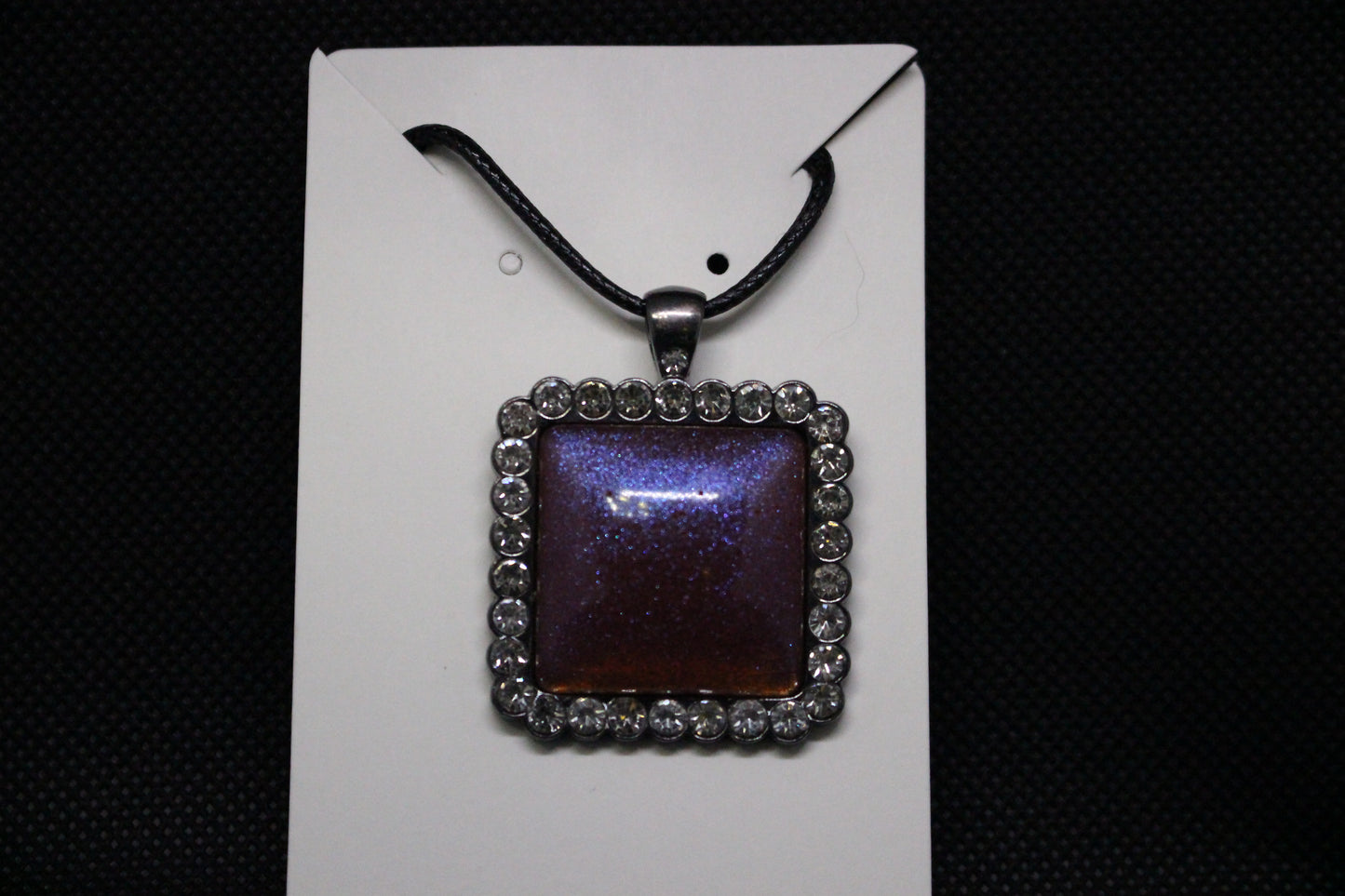 Black Resin Pendant Necklace with Diamond Like Stones