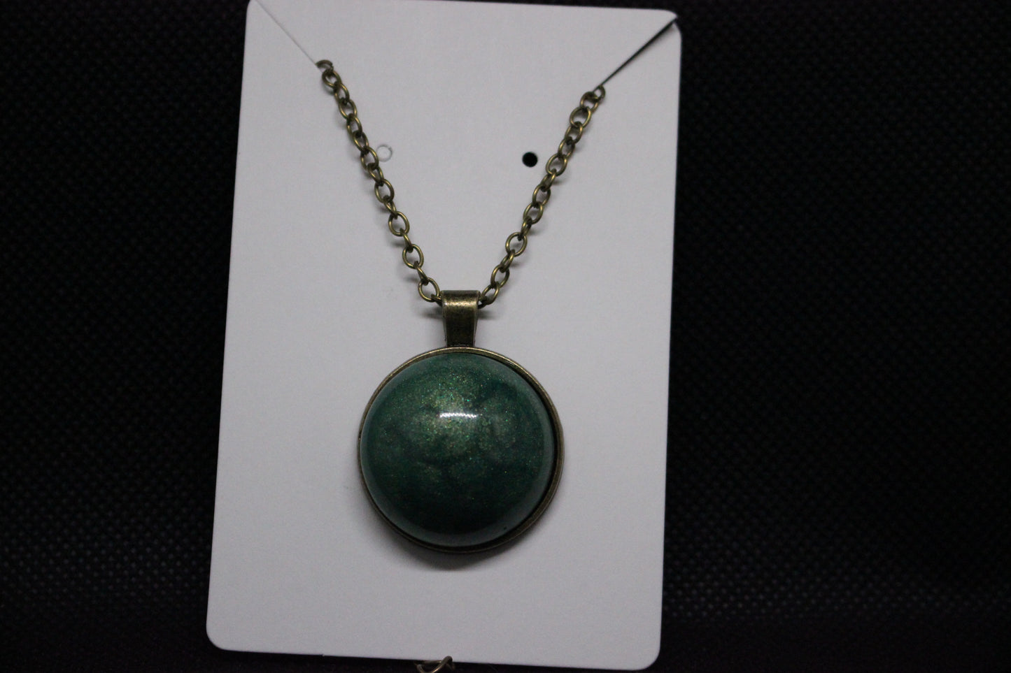 Bronze Green Stone Pendant Necklace with Resin Design