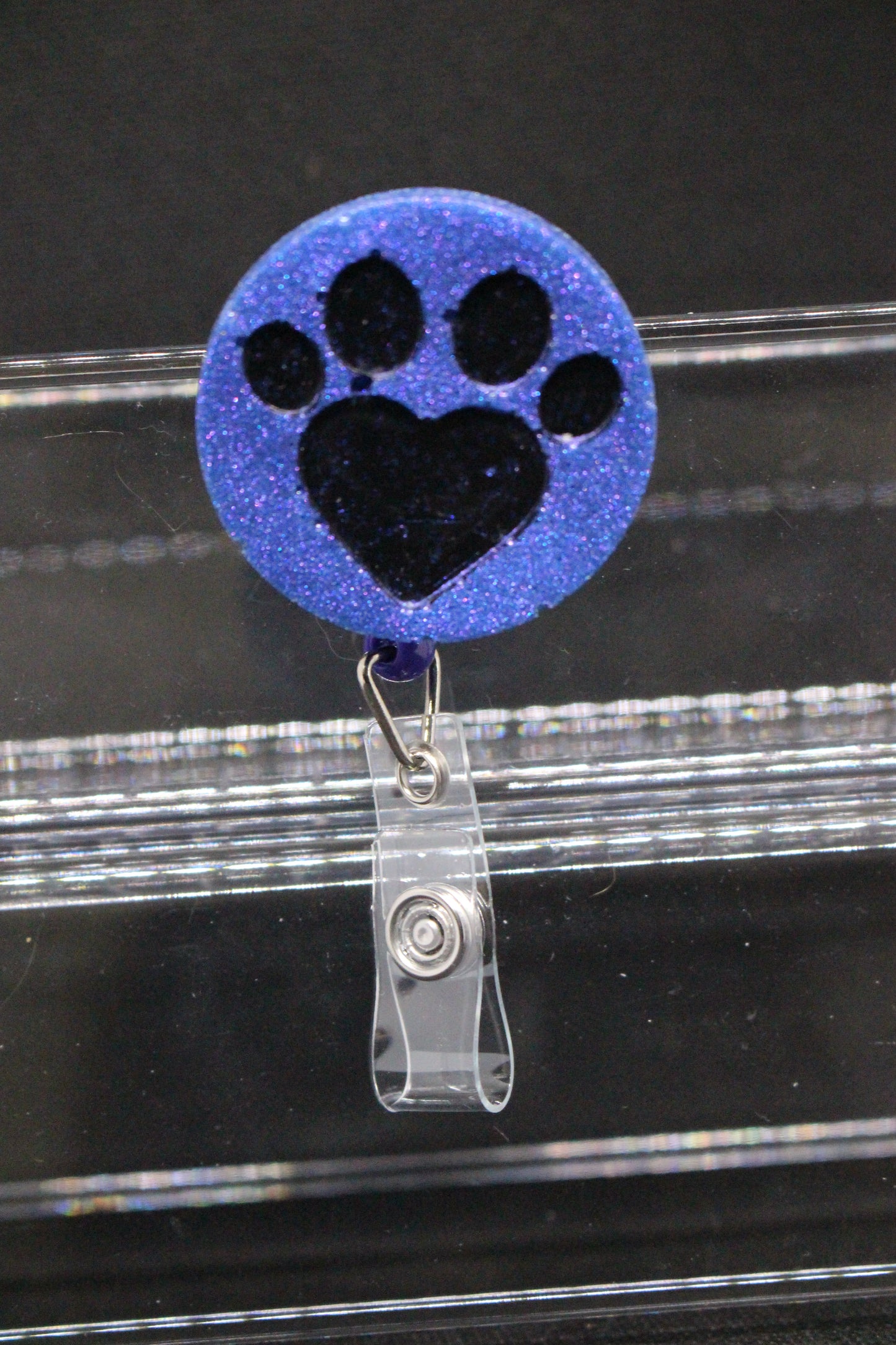 Stylish Purple and Blue Paw Print Badge Reel Accessory
