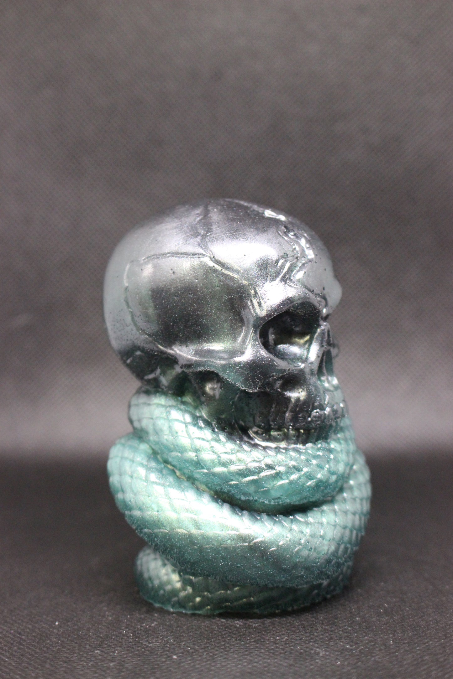 Skull and snake resin decor