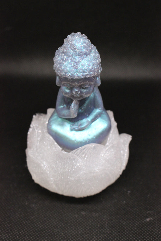 Handmade Buddha and Lotus Flower Sitting Figurine 4 Inch