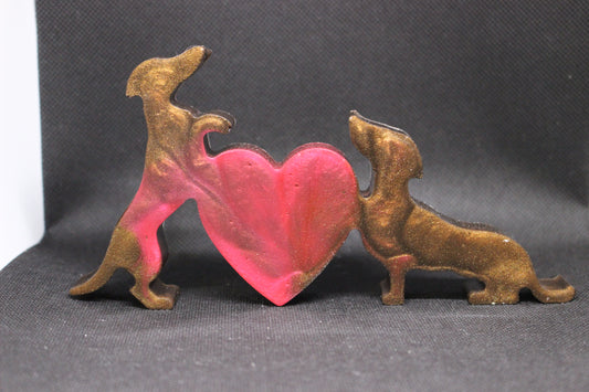 Dachshund Love Resin Figurine with Heart Between Dogs
