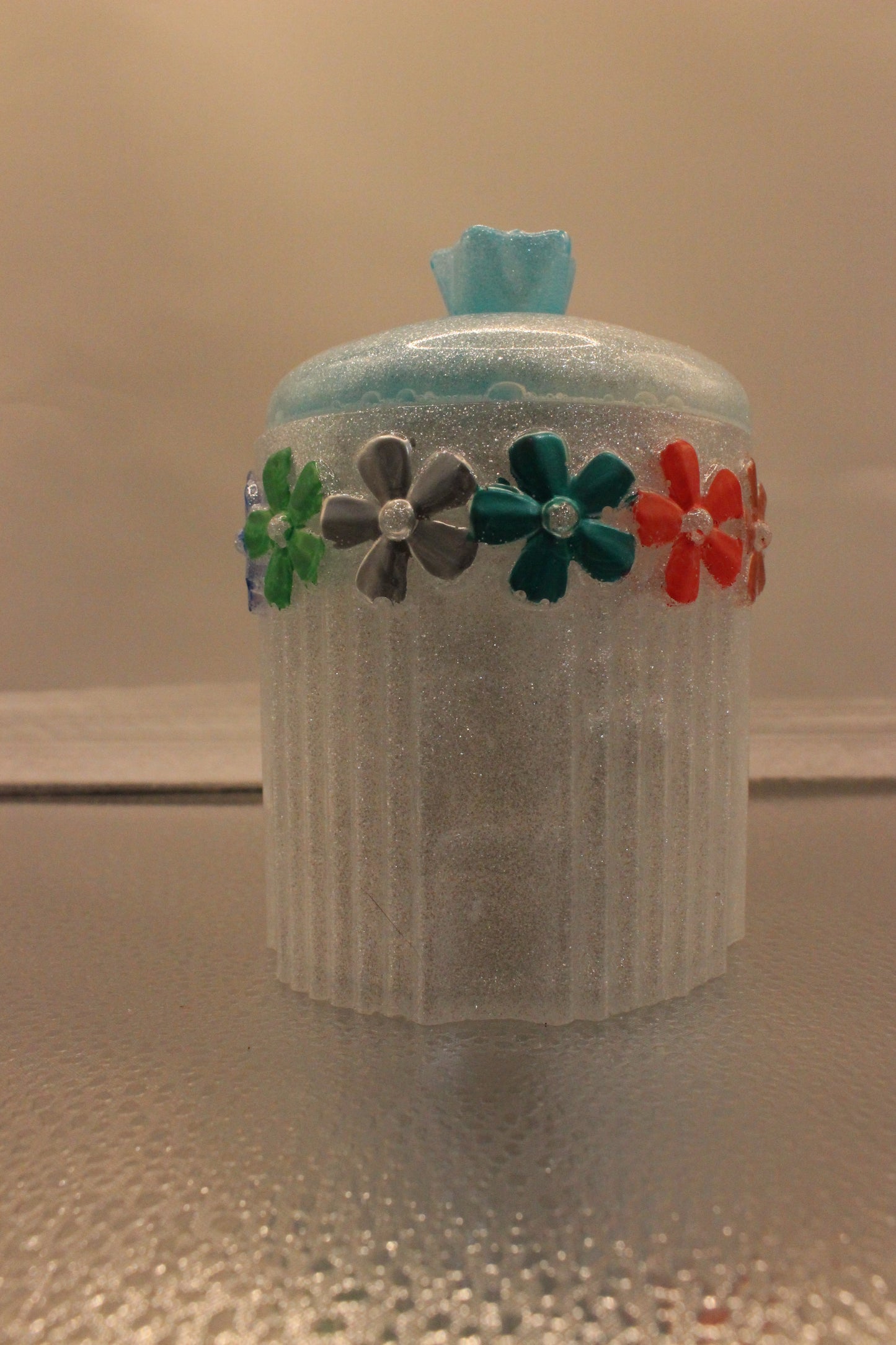 Flower Resin Trinket Jar with Hand-Painted Floral Design