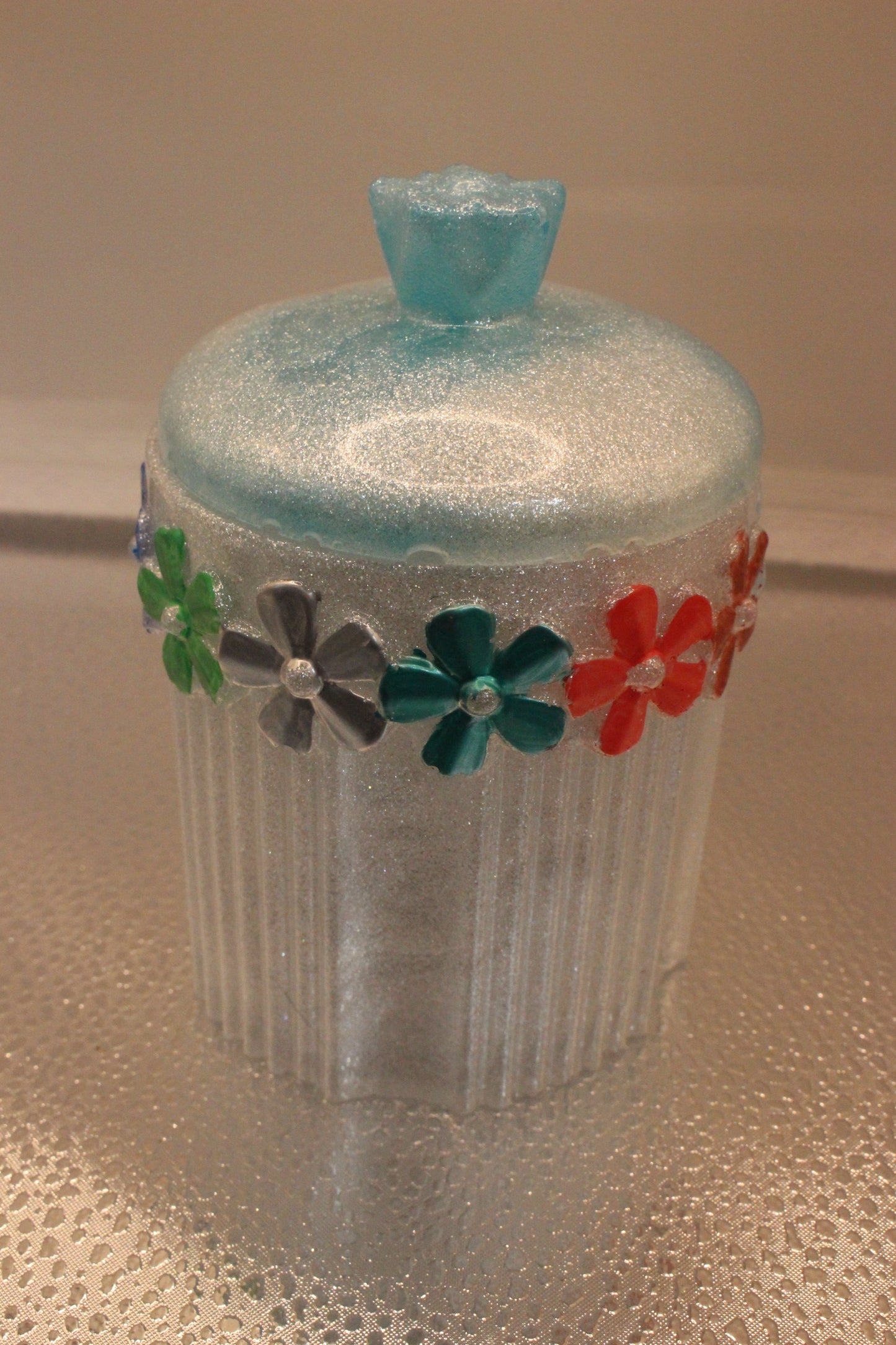 Flower Resin Trinket Jar with Hand-Painted Floral Design