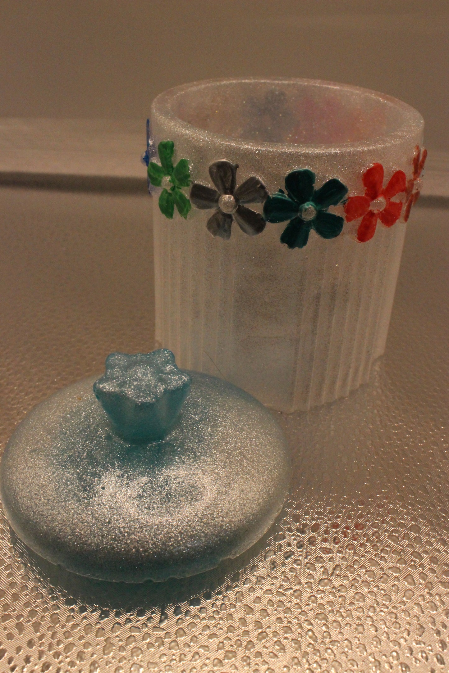 Flower Resin Trinket Jar with Hand-Painted Floral Design