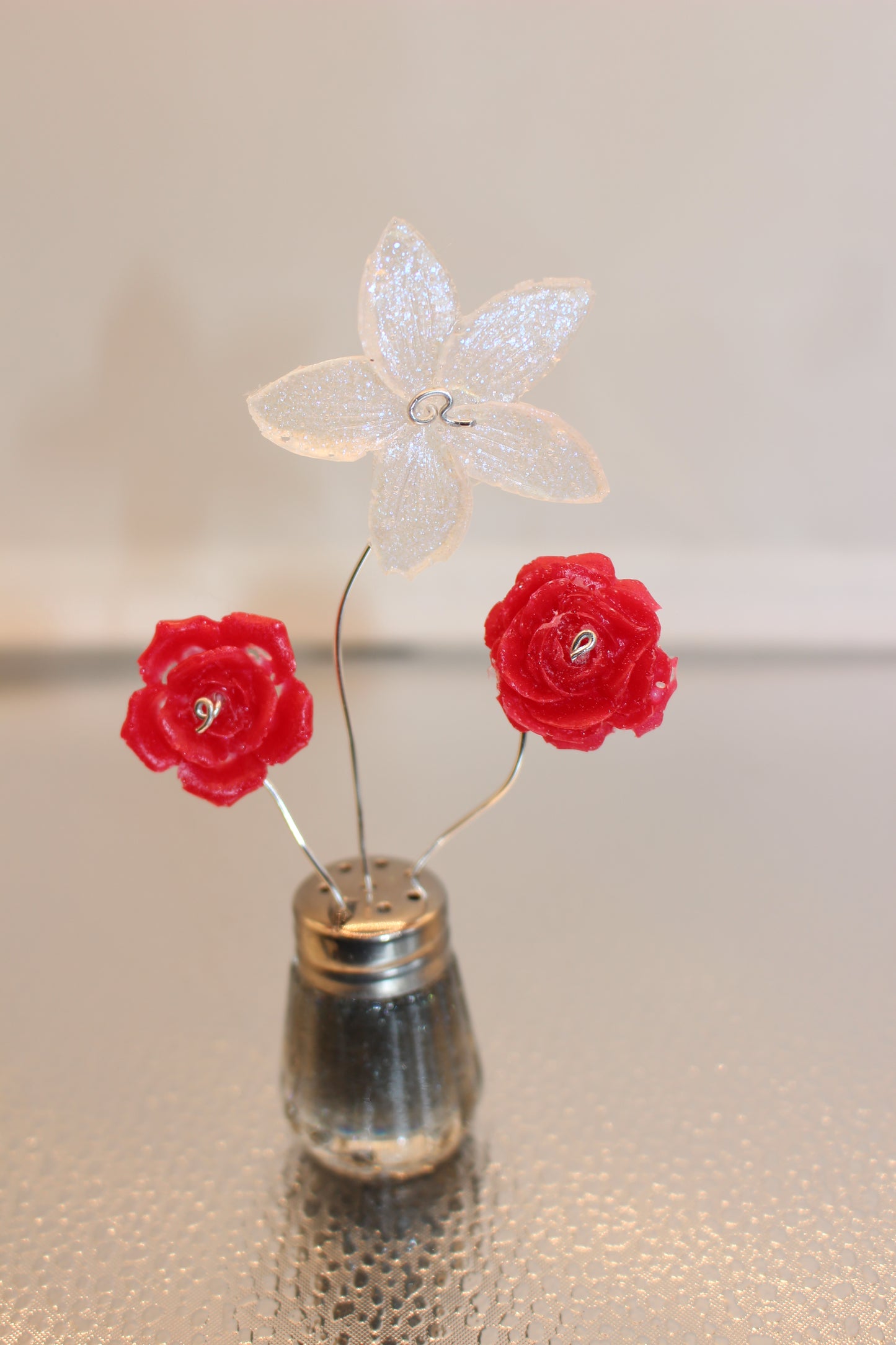 Mini Salt Shaker Resin Flowers with Handmade Floral Design