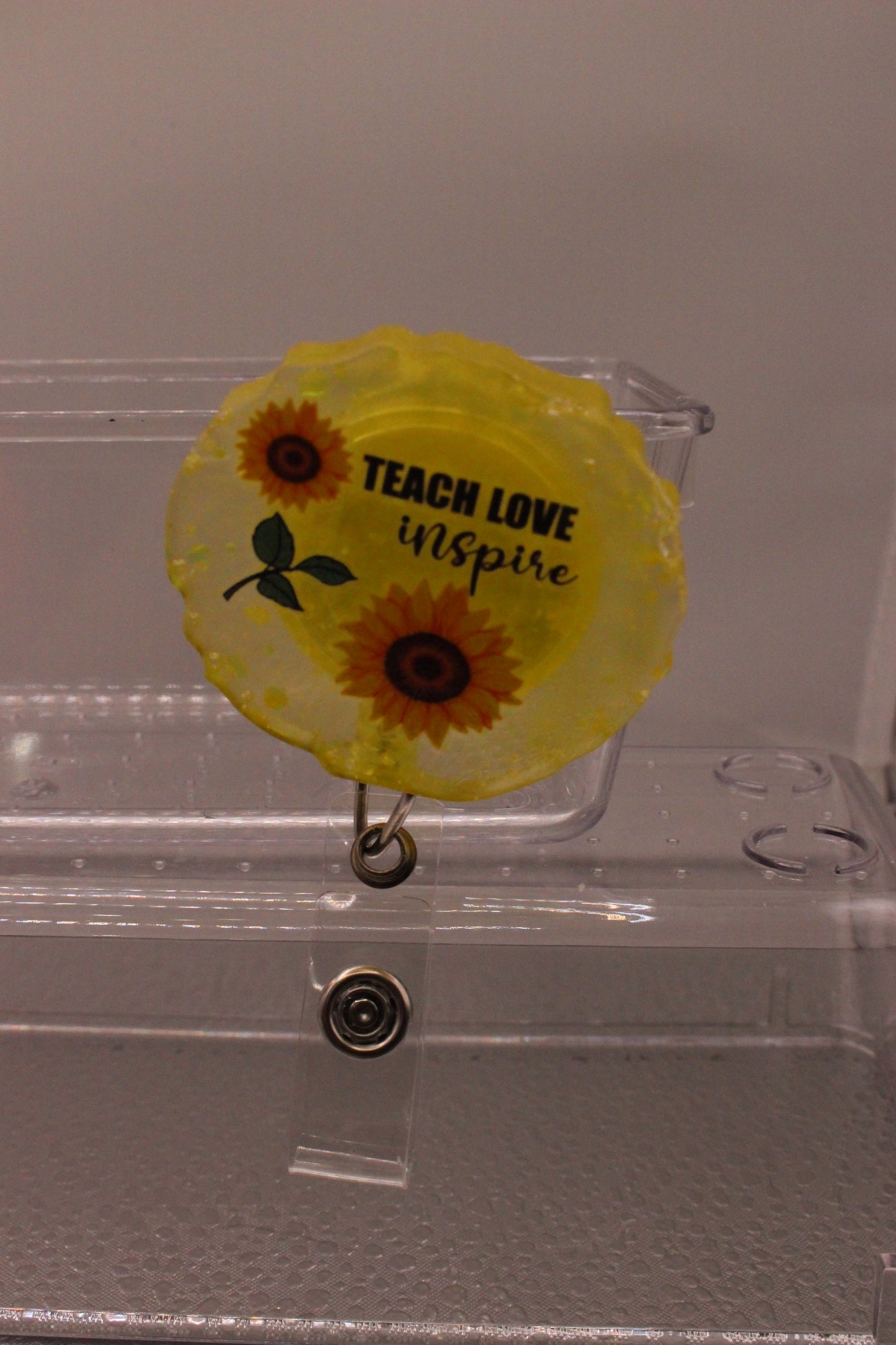 Teacher Sunflower Cute Resin Badge Reel Durable Retractable ID Holder Accessory