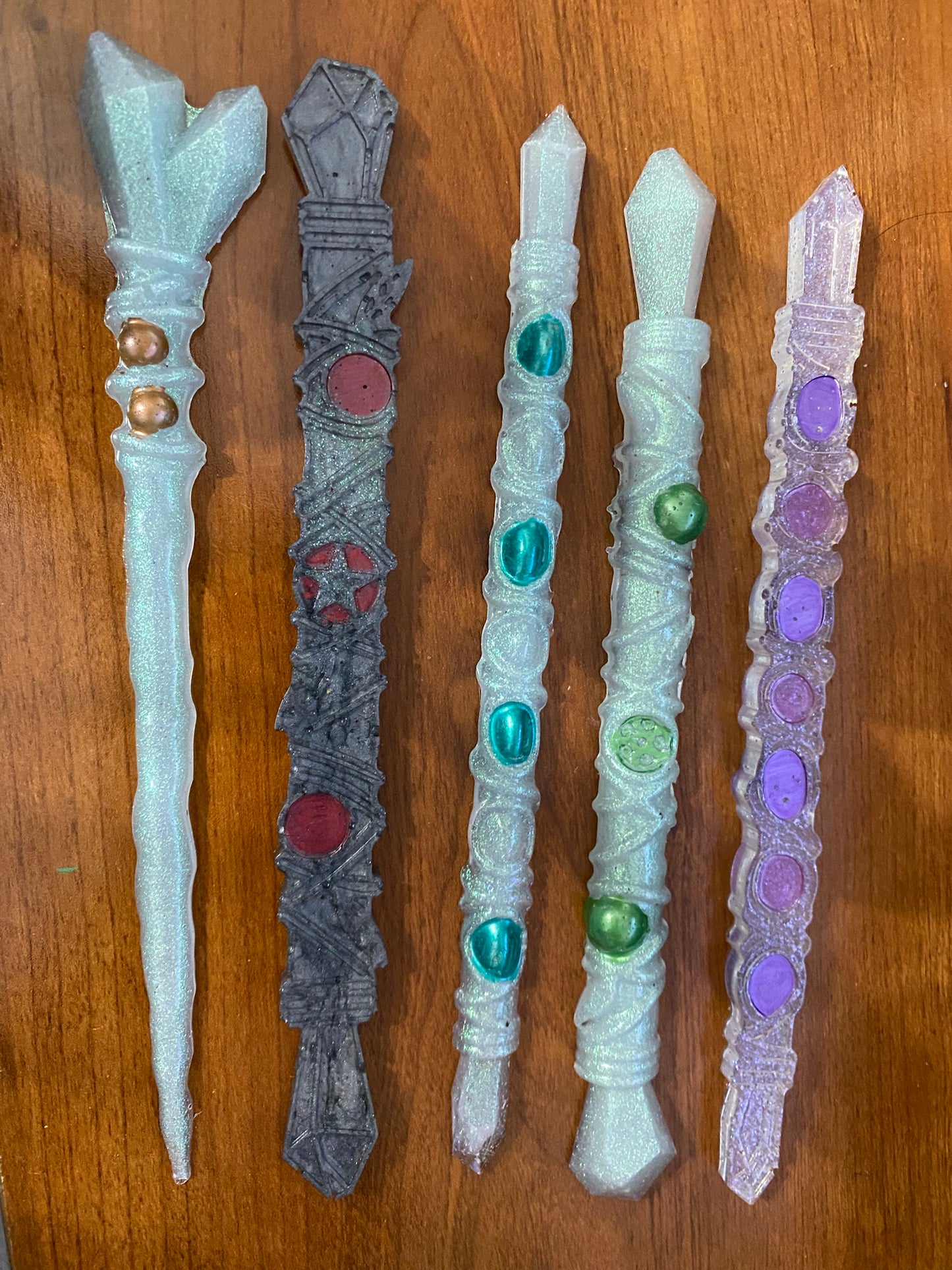 Handmade 8 Inch Resin Wands Set of 5 Unique Designs