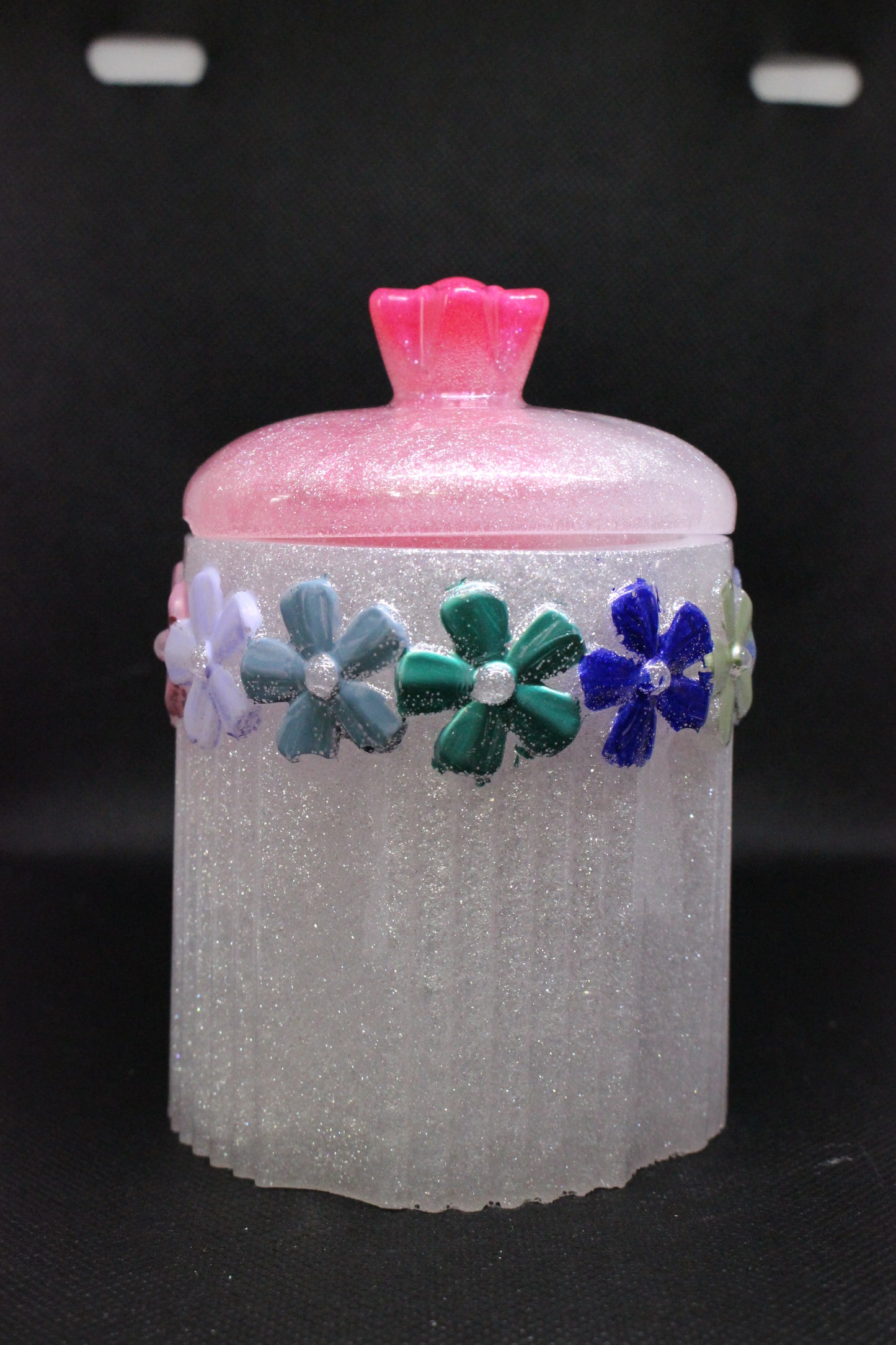 Handmade Flower Resin Trinket Jar with Lid and Flowers