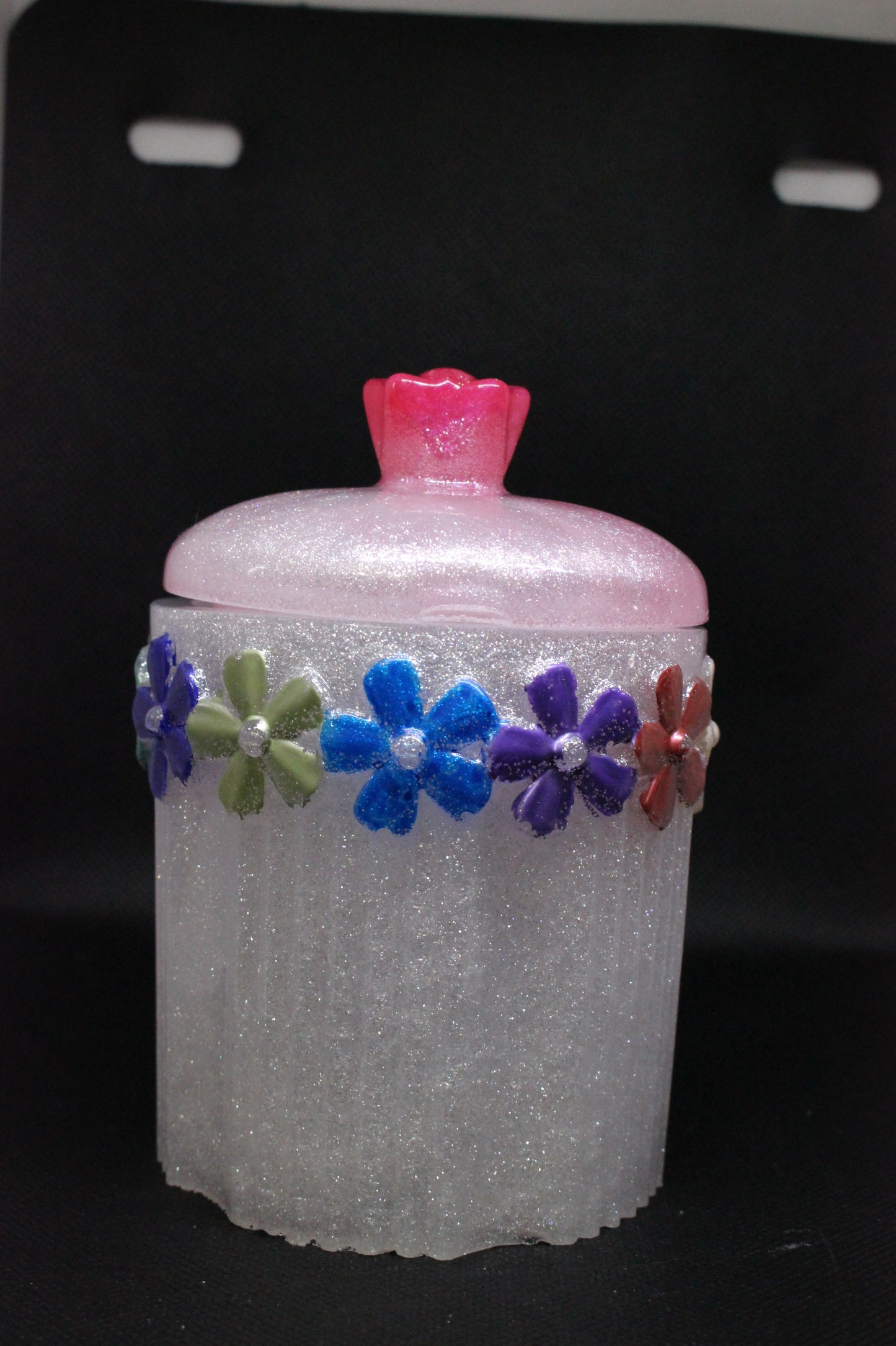 Handmade Flower Resin Trinket Jar with Lid and Flowers