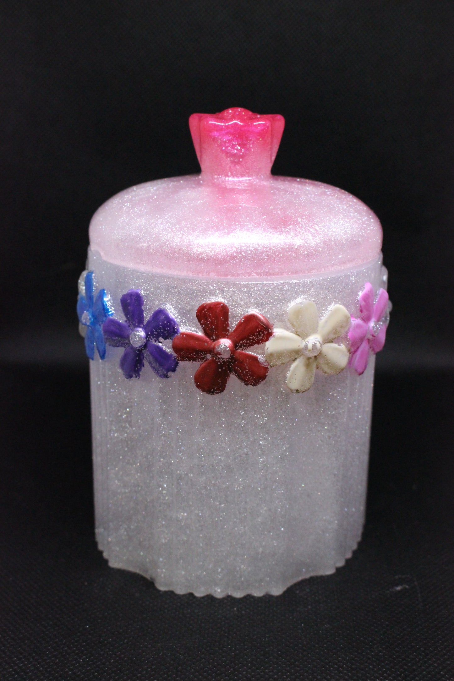 Handmade Flower Resin Trinket Jar with Lid and Flowers