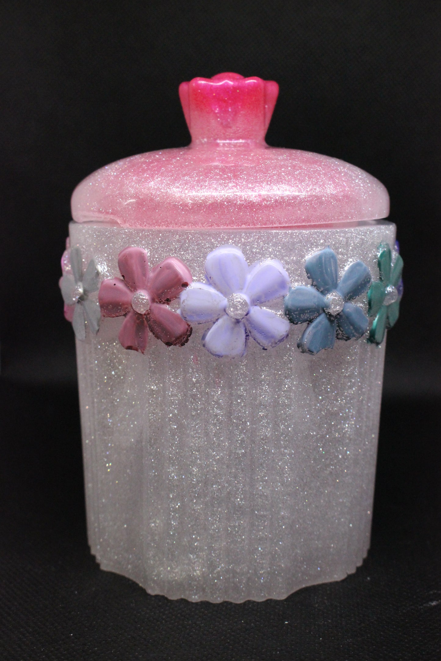 Handmade Flower Resin Trinket Jar with Lid and Flowers