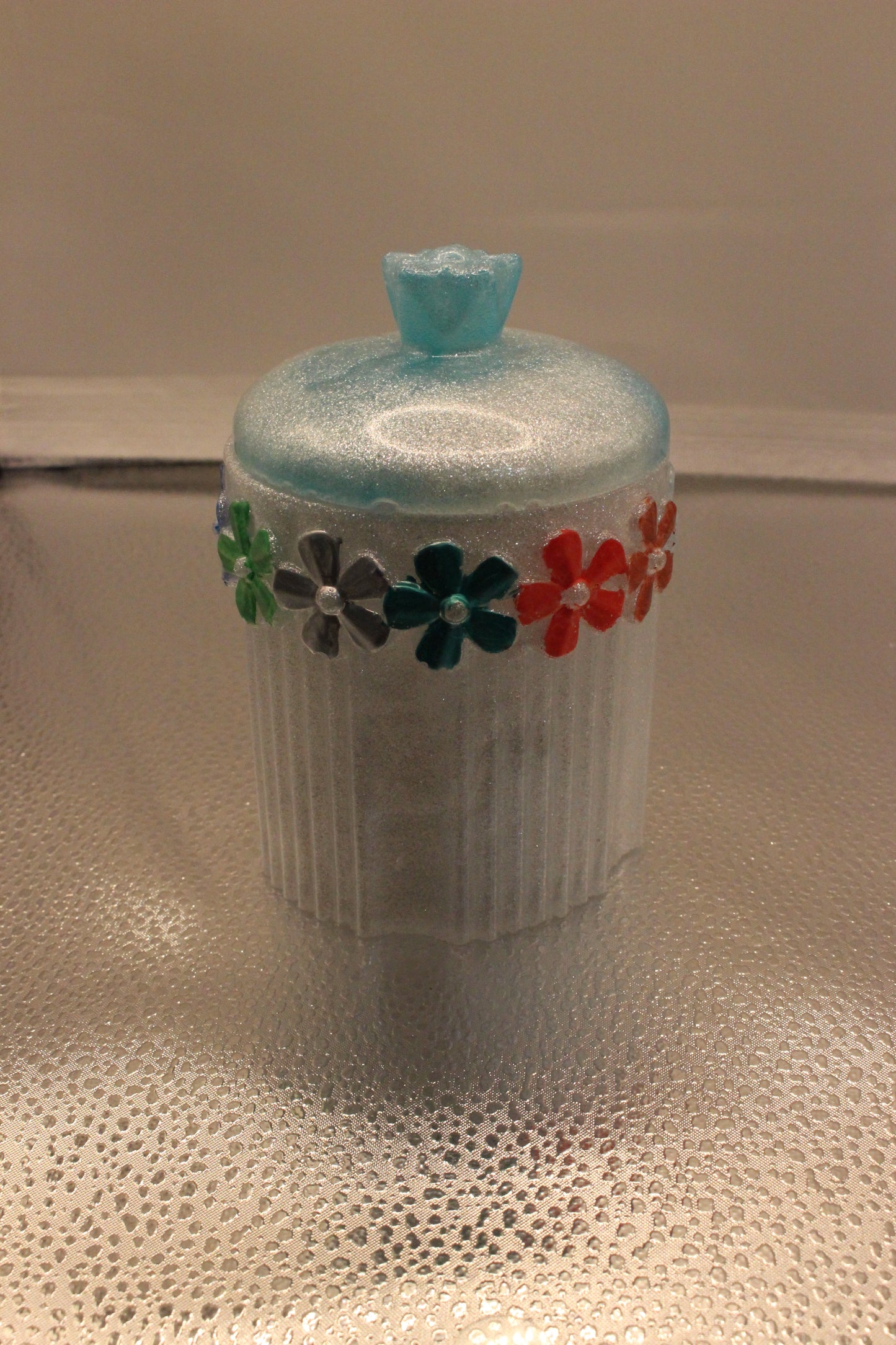Flower Resin Trinket Jar with Hand-Painted Floral Design