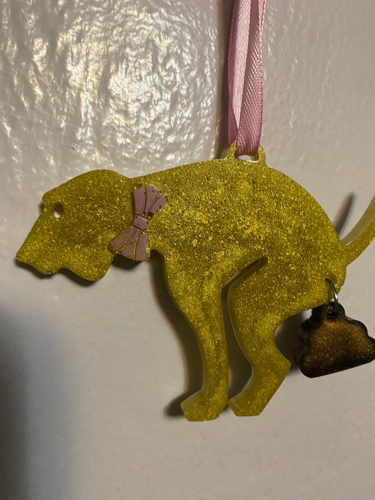 Dog pooping Ornament