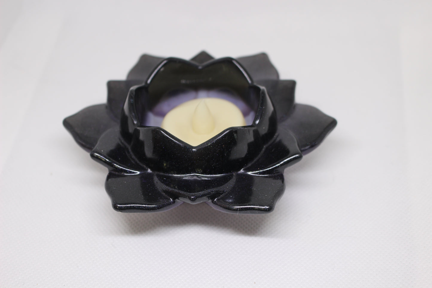 Lotus Tea Light Candle Holder (Resin) Purple/Black